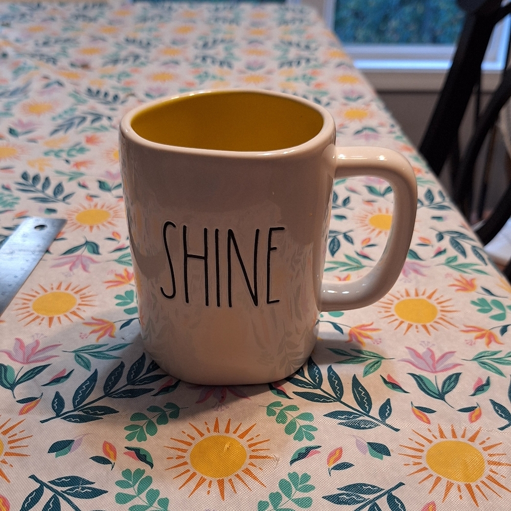 Rae Dunn White And Yellow "Sunhine" Ceramic Collectible Coffee Mug